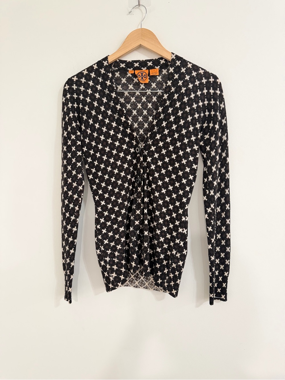 Tory Burch Black & White Cross-Print Lightweight Cardigan sz XS #D1